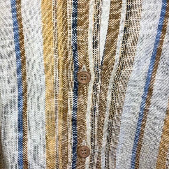 DREW Yellow White Blue Striped Linen Rayon Top Large - Picture 6 of 6